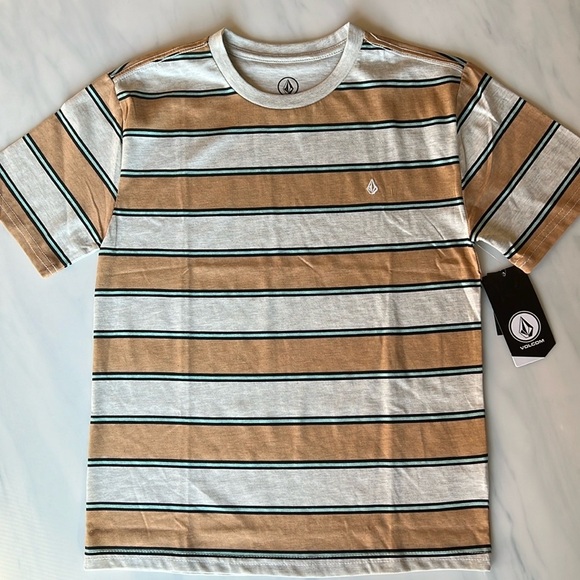 NWT Volcom Big Boys Short Sleeve Bandstone Tee Tan/Black/Blue XL/16 - Picture 1 of 7